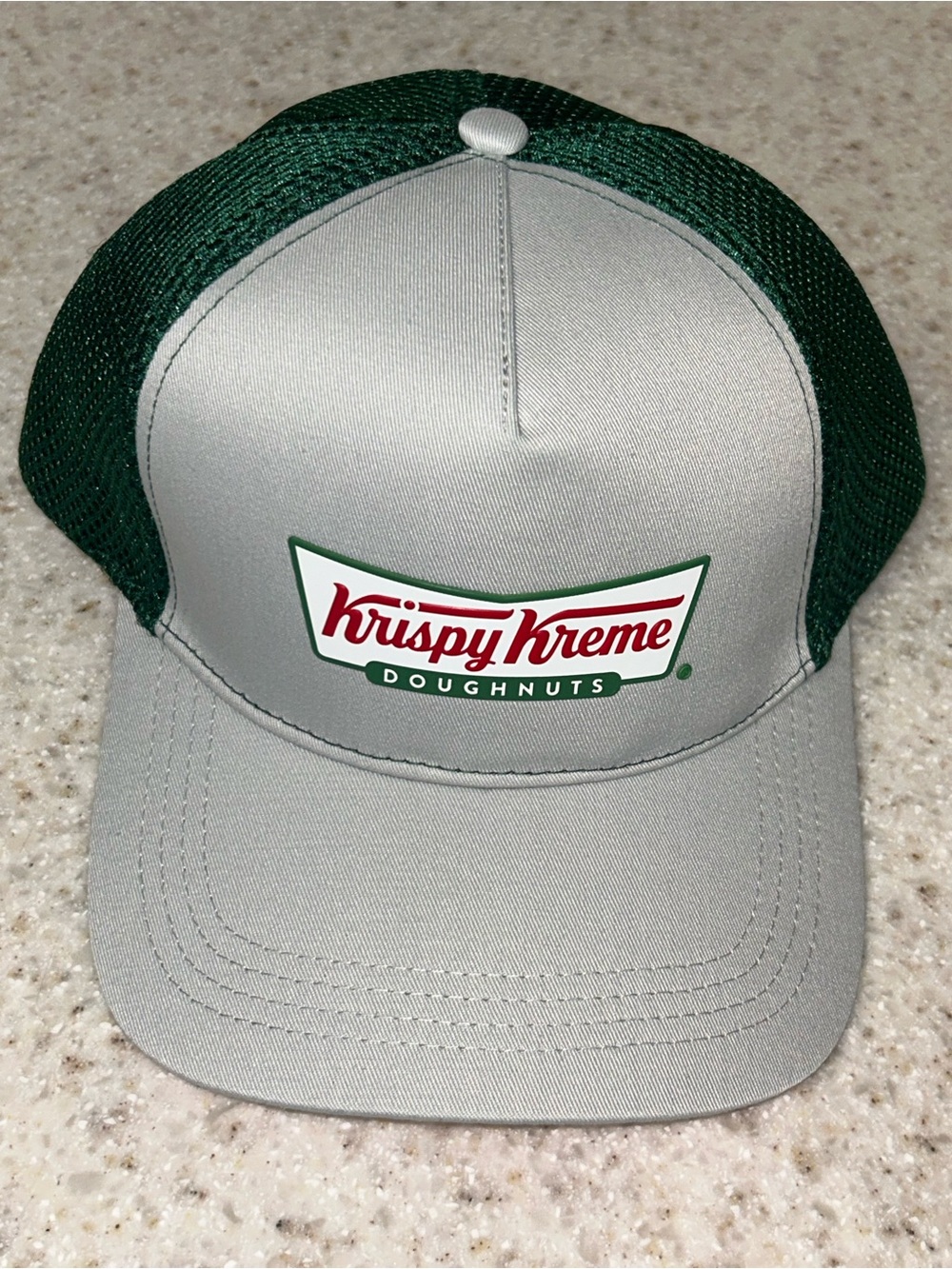 New Edition Krispy Kreme Logo Mesh Trucker Hat in Gray and Green Adjustable NEW